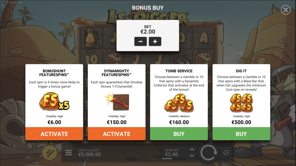 Bonus Buy Slot options